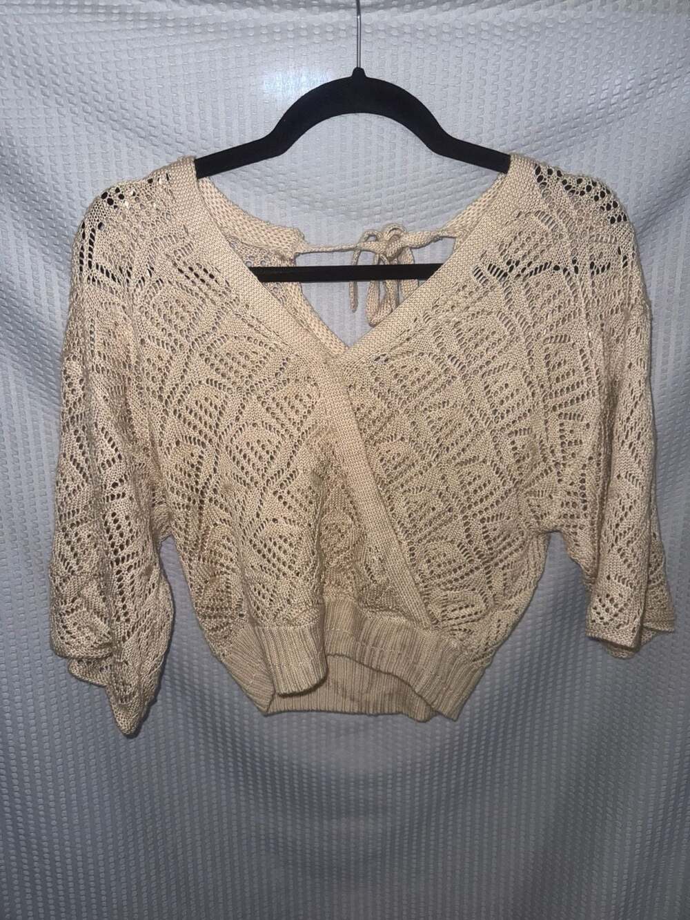 Hippie Rose Crochet Knit Tie Back Crop Top Size XS